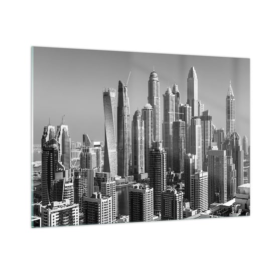 Obraz na szkle - Miasto nad pustynią - 100x70cm - Architektura Miasto Dubaj - Nowoczesny foto szklany obraz do salonu do sypialni ARTTOR ARTTOR