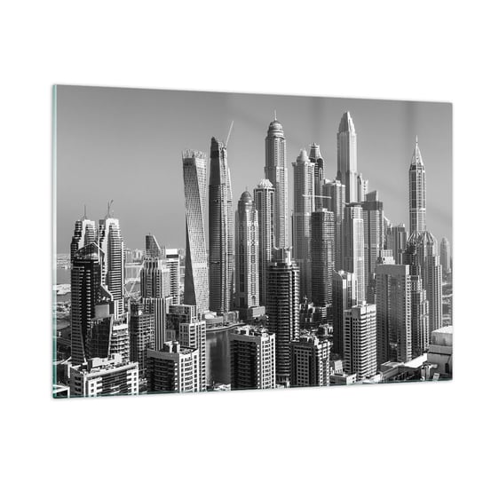 Obraz na szkle - Miasto nad pustynią - 120x80cm - Architektura Miasto Dubaj - Nowoczesny szklany obraz na ścianę do salonu do sypialni ARTTOR ARTTOR