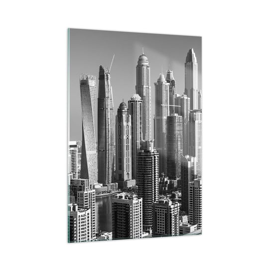 Obraz na szkle - Miasto nad pustynią - 50x70cm - Architektura Miasto Dubaj - Nowoczesny szklany obraz do salonu do sypialni ARTTOR ARTTOR