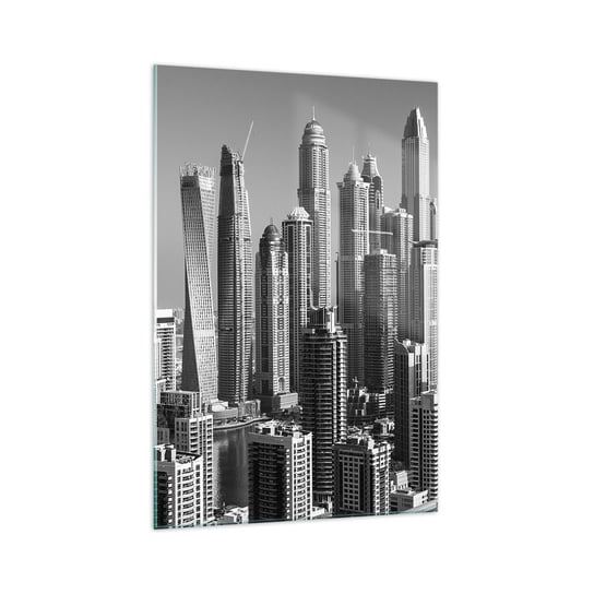 Obraz na szkle - Miasto nad pustynią - 70x100cm - Architektura Miasto Dubaj - Nowoczesny foto szklany obraz do salonu do sypialni ARTTOR ARTTOR