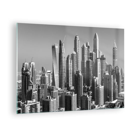Obraz na szkle - Miasto nad pustynią - 70x50cm - Architektura Miasto Dubaj - Nowoczesny szklany obraz do salonu do sypialni ARTTOR ARTTOR