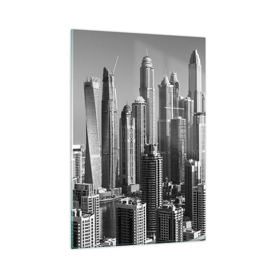 Obraz na szkle - Miasto nad pustynią - 80x120cm - Architektura Miasto Dubaj - Nowoczesny szklany obraz na ścianę do salonu do sypialni ARTTOR ARTTOR