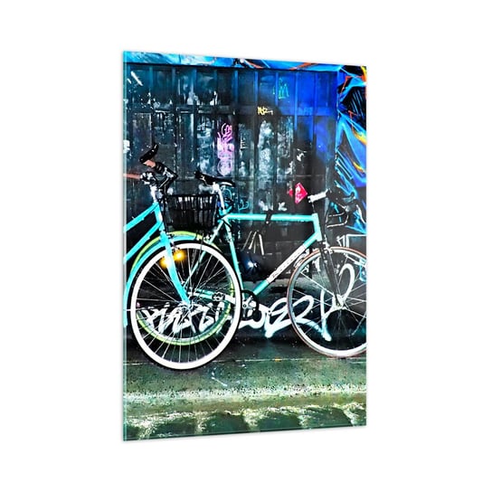 Obraz na szkle - Miasto woła - 50x70cm - Rower Graffiti Mural - Nowoczesny szklany obraz do salonu do sypialni ARTTOR ARTTOR