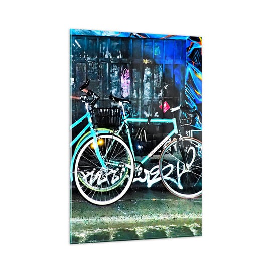 Obraz na szkle - Miasto woła - 80x120cm - Rower Graffiti Mural - Nowoczesny szklany obraz na ścianę do salonu do sypialni ARTTOR ARTTOR