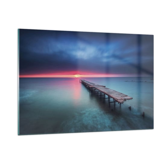 Obraz na szkle - Między niebem a ziemią - 120x80cm - Krajobraz Morze Zachód Słońca - Nowoczesny szklany obraz na ścianę do salonu do sypialni ARTTOR ARTTOR