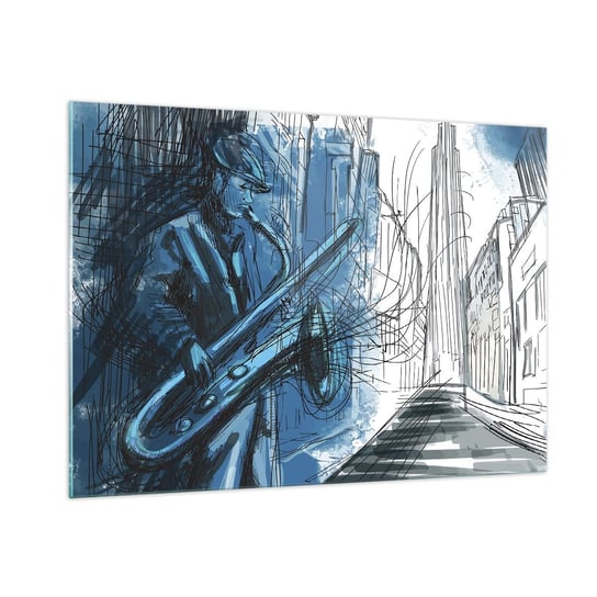 Obraz na szkle - Miejska rapsodia - 100x70cm - Saksofon Jazz Muzyka - Nowoczesny foto szklany obraz do salonu do sypialni ARTTOR ARTTOR