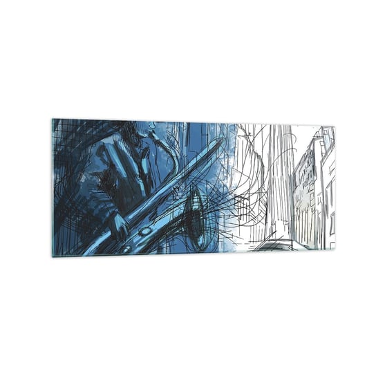 Obraz na szkle - Miejska rapsodia - 120x50cm - Saksofon Jazz Muzyka - Nowoczesny szklany obraz na ścianę do salonu do sypialni ARTTOR ARTTOR