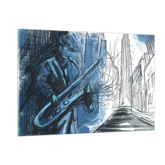 Obraz na szkle - Miejska rapsodia - 120x80cm - Saksofon Jazz Muzyka - Nowoczesny szklany obraz na ścianę do salonu do sypialni ARTTOR ARTTOR