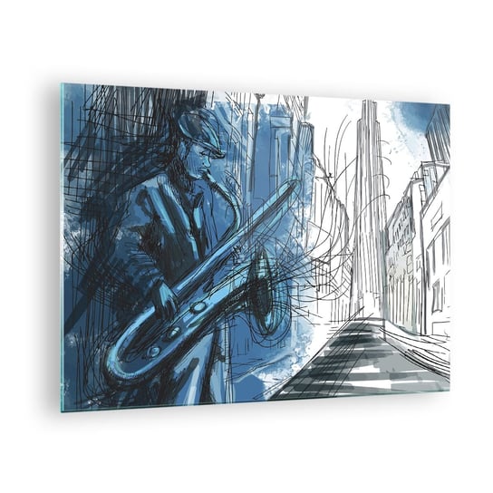 Obraz na szkle - Miejska rapsodia - 70x50cm - Saksofon Jazz Muzyka - Nowoczesny szklany obraz do salonu do sypialni ARTTOR ARTTOR