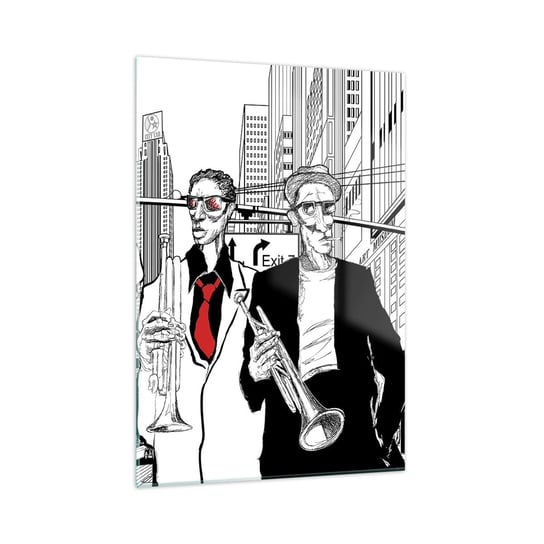 Obraz na szkle - Miejska rapsodia w czerni i czerwieni - 50x70cm - Nowy Jork Jazz Muzyka - Nowoczesny szklany obraz do salonu do sypialni ARTTOR ARTTOR