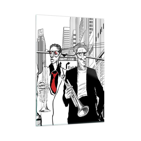Obraz na szkle - Miejska rapsodia w czerni i czerwieni - 80x120cm - Nowy Jork Jazz Muzyka - Nowoczesny szklany obraz na ścianę do salonu do sypialni ARTTOR ARTTOR