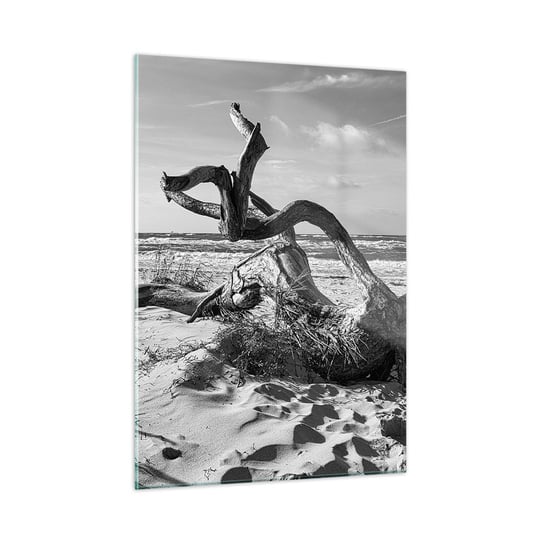 Obraz na szkle - Morska rzeźba - 50x70cm - Plaża Gałąź Piasek - Nowoczesny szklany obraz do salonu do sypialni ARTTOR ARTTOR