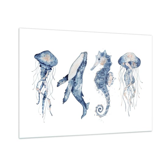 Obraz na szkle - Morskie dziwy - 100x70cm - Morskie Zwierzęta Konik Morski Meduza - Nowoczesny foto szklany obraz do salonu do sypialni ARTTOR ARTTOR