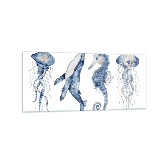 Obraz na szkle - Morskie dziwy - 120x50cm - Morskie Zwierzęta Konik Morski Meduza - Nowoczesny szklany obraz na ścianę do salonu do sypialni ARTTOR ARTTOR