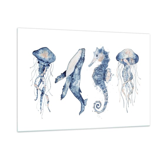 Obraz na szkle - Morskie dziwy - 120x80cm - Morskie Zwierzęta Konik Morski Meduza - Nowoczesny szklany obraz na ścianę do salonu do sypialni ARTTOR ARTTOR