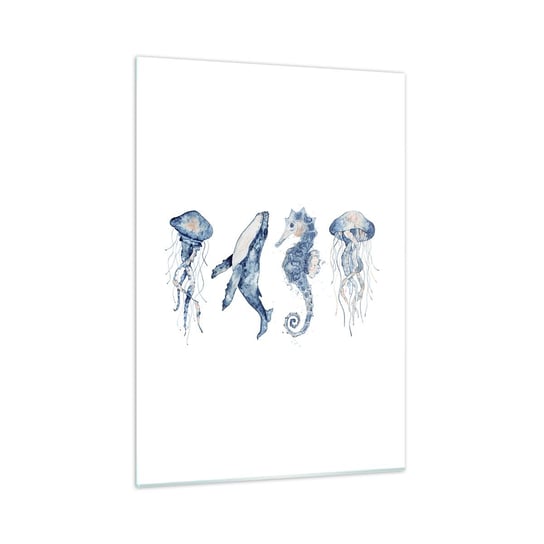 Obraz na szkle - Morskie dziwy - 50x70cm - Morskie Zwierzęta Konik Morski Meduza - Nowoczesny szklany obraz do salonu do sypialni ARTTOR ARTTOR