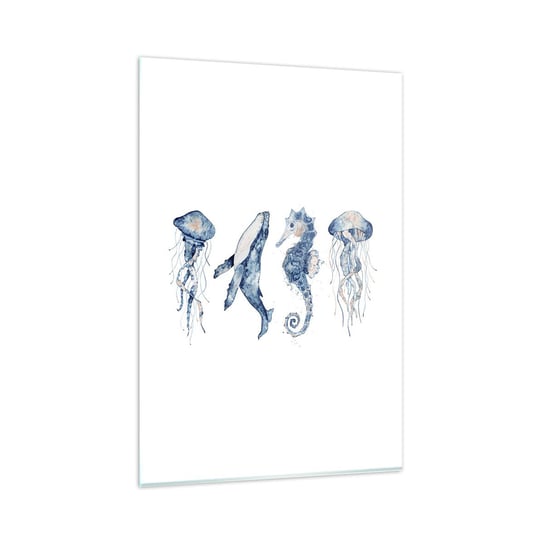 Obraz na szkle - Morskie dziwy - 80x120cm - Morskie Zwierzęta Konik Morski Meduza - Nowoczesny szklany obraz na ścianę do salonu do sypialni ARTTOR ARTTOR