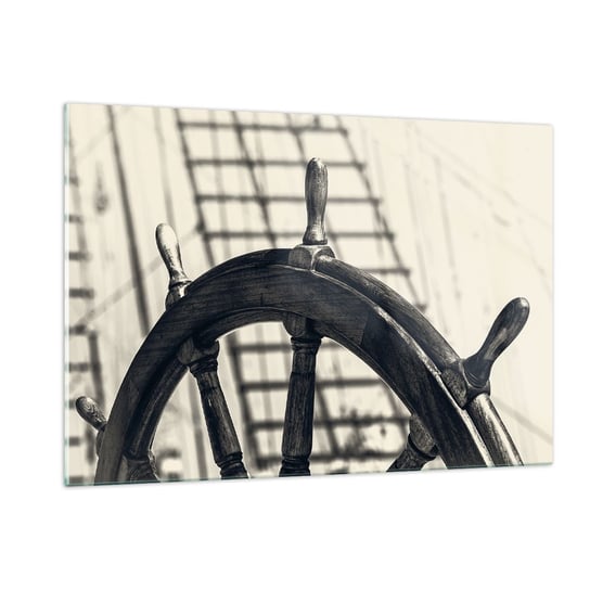 Obraz na szkle - Morskie opowieści - 120x80cm - Marynistyczne Żeglarstwo Koło Sterowe - Nowoczesny szklany obraz na ścianę do salonu do sypialni ARTTOR ARTTOR