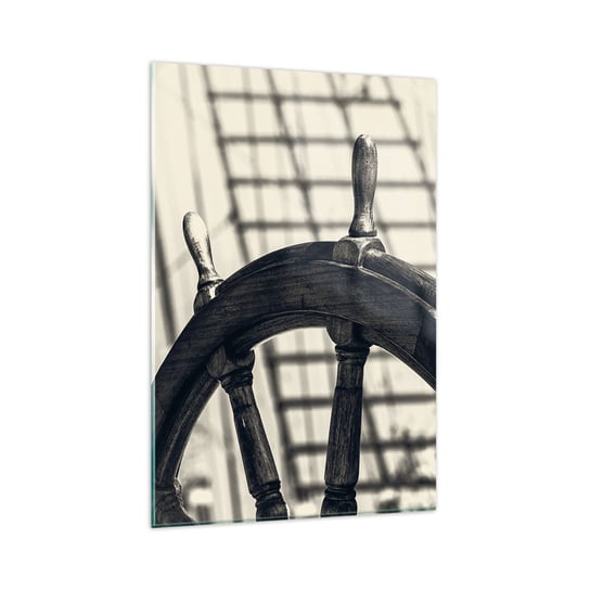 Obraz na szkle - Morskie opowieści - 80x120cm - Marynistyczne Żeglarstwo Koło Sterowe - Nowoczesny szklany obraz na ścianę do salonu do sypialni ARTTOR ARTTOR