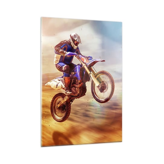 Obraz na szkle - Motocyklowy zawrót głowy - 50x70cm - Motocross Sport Motocyklista - Nowoczesny szklany obraz do salonu do sypialni ARTTOR ARTTOR