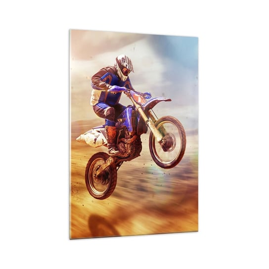 Obraz na szkle - Motocyklowy zawrót głowy - 70x100cm - Motocross Sport Motocyklista - Nowoczesny foto szklany obraz do salonu do sypialni ARTTOR ARTTOR