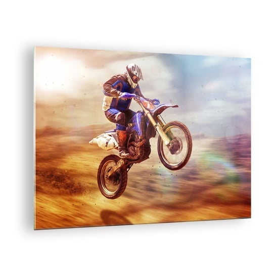 Obraz na szkle - Motocyklowy zawrót głowy - 70x50cm - Motocross Sport Motocyklista - Nowoczesny szklany obraz do salonu do sypialni ARTTOR ARTTOR