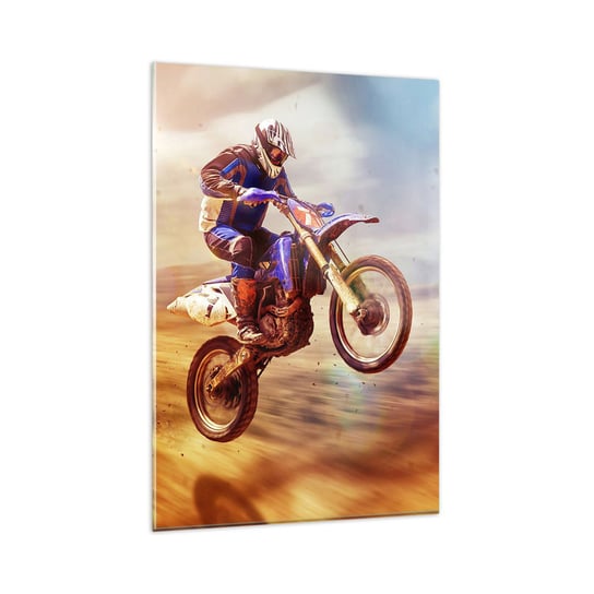 Obraz na szkle - Motocyklowy zawrót głowy - 80x120cm - Motocross Sport Motocyklista - Nowoczesny szklany obraz na ścianę do salonu do sypialni ARTTOR ARTTOR