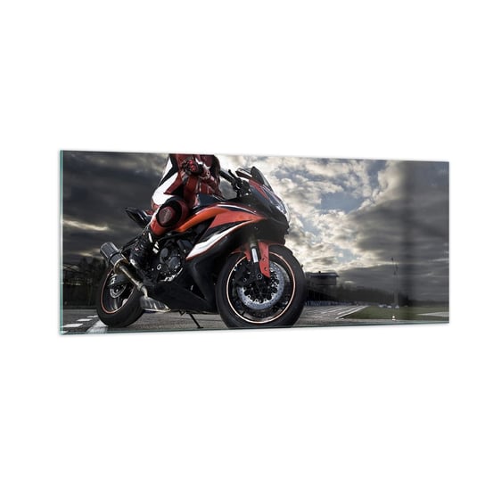 Obraz na szkle - Mroczny jeździec - 100x40cm - Motoryzacja Motocykl Wyścig - Nowoczesny foto szklany obraz do salonu do sypialni ARTTOR ARTTOR