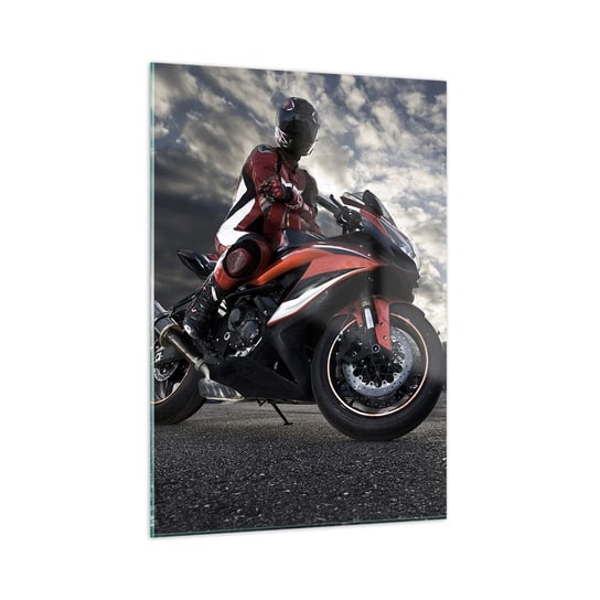 Obraz na szkle - Mroczny jeździec - 50x70cm - Motoryzacja Motocykl Wyścig - Nowoczesny szklany obraz do salonu do sypialni ARTTOR ARTTOR