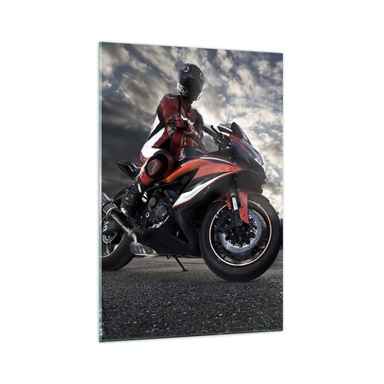 Obraz na szkle - Mroczny jeździec - 70x100cm - Motoryzacja Motocykl Wyścig - Nowoczesny foto szklany obraz do salonu do sypialni ARTTOR ARTTOR