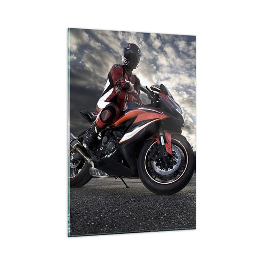 Obraz na szkle - Mroczny jeździec - 80x120cm - Motoryzacja Motocykl Wyścig - Nowoczesny szklany obraz na ścianę do salonu do sypialni ARTTOR ARTTOR