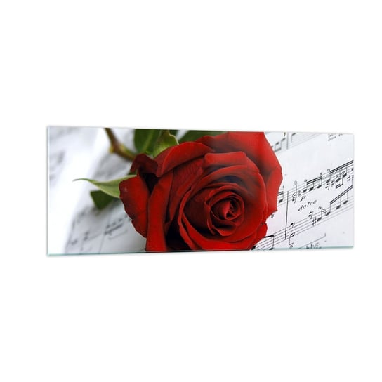Obraz na szkle - Muzyka uczuć w szkarłacie - 140x50cm - Kwiaty Róża Muzyka - Nowoczesny szklany obraz do salonu do sypialni ARTTOR ARTTOR