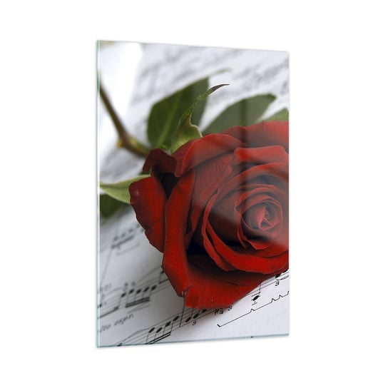 Obraz na szkle - Muzyka uczuć w szkarłacie - 50x70cm - Kwiaty Róża Muzyka - Nowoczesny szklany obraz do salonu do sypialni ARTTOR ARTTOR