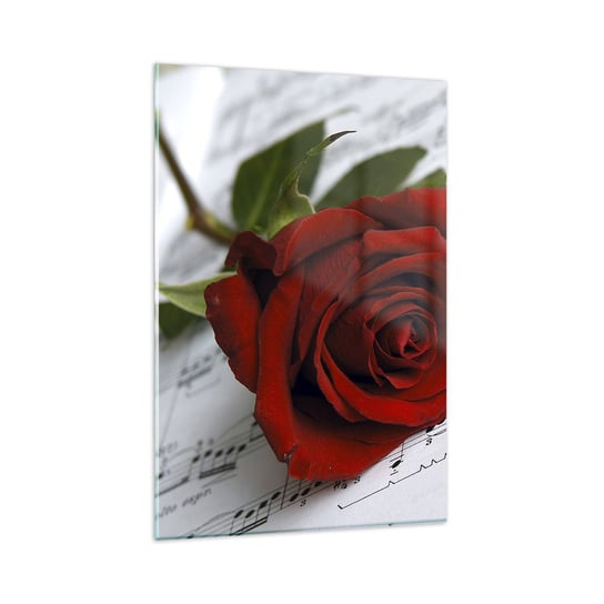 Obraz na szkle - Muzyka uczuć w szkarłacie - 80x120cm - Kwiaty Róża Muzyka - Nowoczesny szklany obraz na ścianę do salonu do sypialni ARTTOR ARTTOR