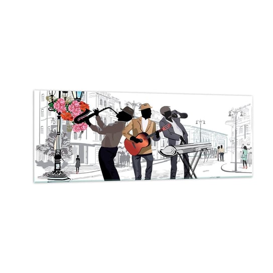 Obraz na szkle - Muzyka ulicy - 140x50cm - Muzyka Gitara Zespół Muzyczny - Nowoczesny szklany obraz do salonu do sypialni ARTTOR ARTTOR