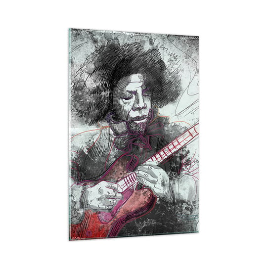 Obraz na szkle - Na falach muzyki - 80x120cm - Muzyka Gitarzysta Instrument - Nowoczesny szklany obraz na ścianę do salonu do sypialni ARTTOR ARTTOR