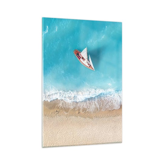 Obraz na szkle - Na granicy błękitu i złota - 80x120cm - Krajobraz Plaża Morze - Nowoczesny szklany obraz na ścianę do salonu do sypialni ARTTOR ARTTOR