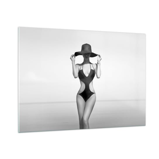 Obraz na szkle - Na imię mi: Elegancja - 100x70cm - Kobieta Plaża Moda - Nowoczesny foto szklany obraz do salonu do sypialni ARTTOR ARTTOR