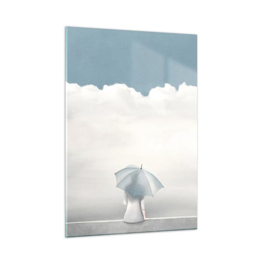 Obraz na szkle - Na krawędzi jawy i marzenia - 50x70cm - Minimalizm Parasol Chmury - Nowoczesny szklany obraz do salonu do sypialni ARTTOR ARTTOR