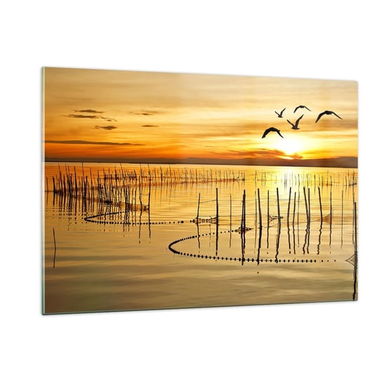 Obraz na szkle - Na łowisku - 120x80cm - Krajobraz Jezioro Sieć Rybacka - Nowoczesny szklany obraz na ścianę do salonu do sypialni ARTTOR ARTTOR