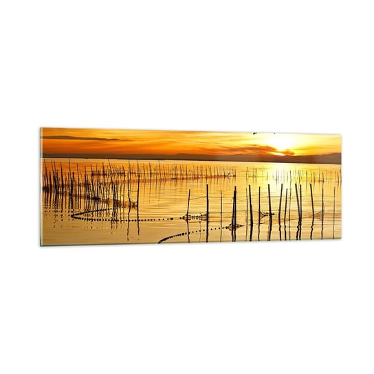 Obraz na szkle - Na łowisku - 90x30cm - Krajobraz Jezioro Sieć Rybacka - Nowoczesny szklany obraz do salonu do sypialni ARTTOR ARTTOR