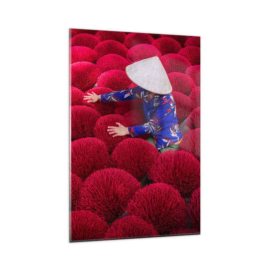 Obraz na szkle - Na ryżowym polu - 80x120cm - Krajobraz Wietnam Kwiaty - Nowoczesny szklany obraz na ścianę do salonu do sypialni ARTTOR ARTTOR