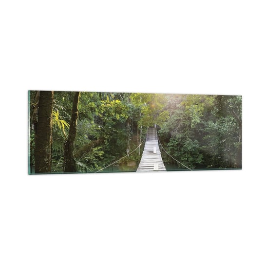 Obraz na szkle - Nad lazurową wodą do lazurowego lasu - 90x30cm - Krajobraz  Dżungla Drewniany Most - Nowoczesny szklany obraz do salonu do sypialni ARTTOR ARTTOR
