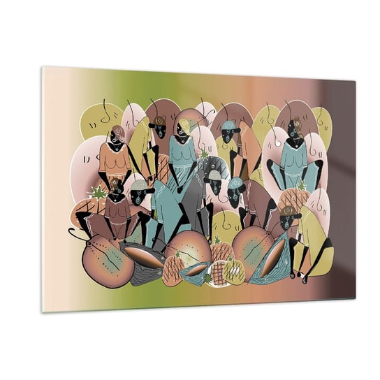 Obraz na szkle - Nadchodzi wielkie święto - 120x80cm - Abstrakcja Grafika Afryka - Nowoczesny szklany obraz na ścianę do salonu do sypialni ARTTOR ARTTOR