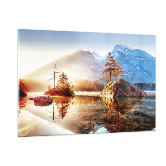 Obraz na szkle - Natura w nowym świetle - 120x80cm - Krajobraz Góry Jezioro - Nowoczesny szklany obraz na ścianę do salonu do sypialni ARTTOR ARTTOR