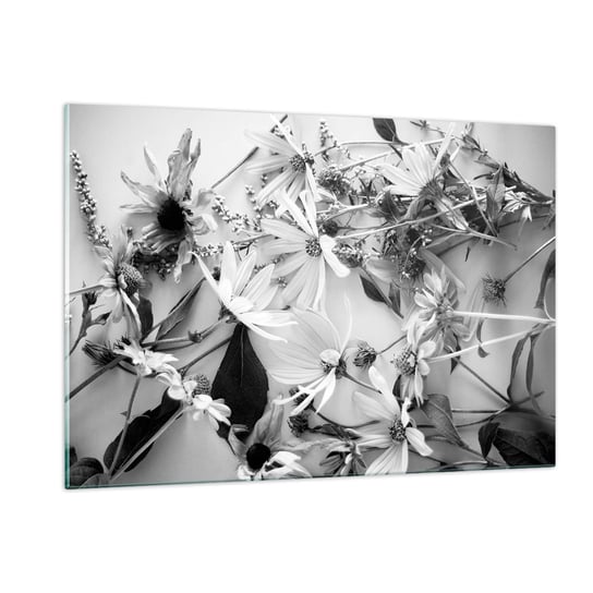 Obraz na szkle - Nie-bukiet kwiatów - 120x80cm - Kwiaty Czarno-Biały Natura - Nowoczesny szklany obraz na ścianę do salonu do sypialni ARTTOR ARTTOR