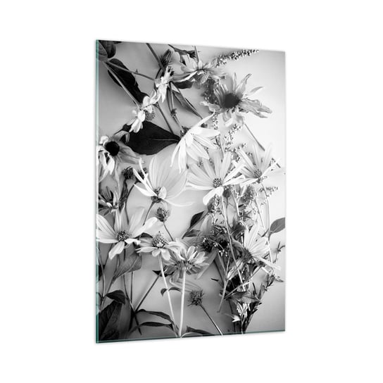 Obraz na szkle - Nie-bukiet kwiatów - 50x70cm - Kwiaty Czarno-Biały Natura - Nowoczesny szklany obraz do salonu do sypialni ARTTOR ARTTOR