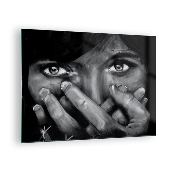 Obraz na szkle - Nie powiem, kto namalował - 70x50cm - Kobieta Oczy Graffiti - Nowoczesny szklany obraz do salonu do sypialni ARTTOR ARTTOR