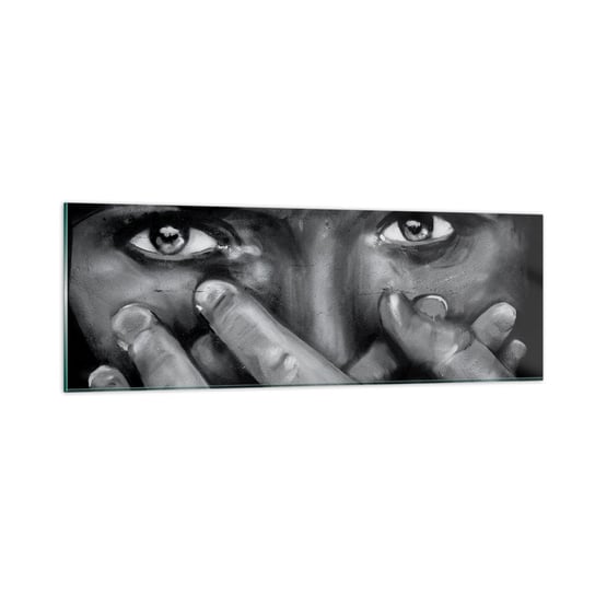 Obraz na szkle - Nie powiem, kto namalował - 90x30cm - Kobieta Oczy Graffiti - Nowoczesny szklany obraz do salonu do sypialni ARTTOR ARTTOR