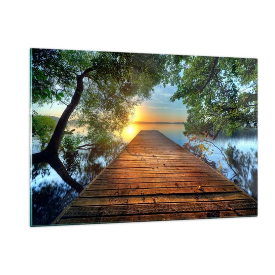Obraz na szkle - Nie śpiesz się, usiądź - 120x80cm - Krajobraz Drewniany Pomost Jezioro - Nowoczesny szklany obraz na ścianę do salonu do sypialni ARTTOR ARTTOR